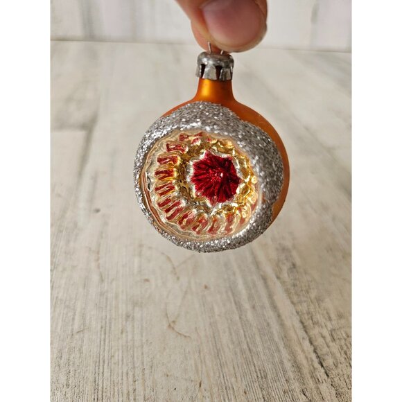 Vintage yellow glitter indent ball mercury glass ornament reflector Xmas tree - Picture 1 of 8